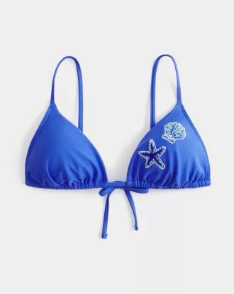 Top de bikini triunghi cu margele peste umeri