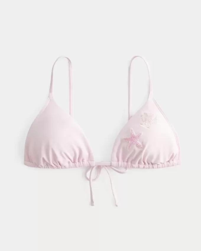 Top de bikini triunghi cu margele peste umeri