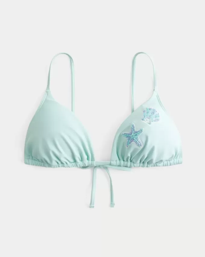 Top de bikini triunghi cu margele peste umeri