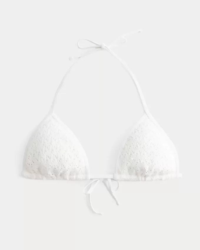 Top de bikini triunghi cu paiete în stil croșetat