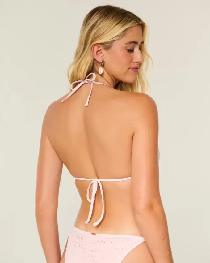 Top de bikini triunghi cu paiete în stil croșetat