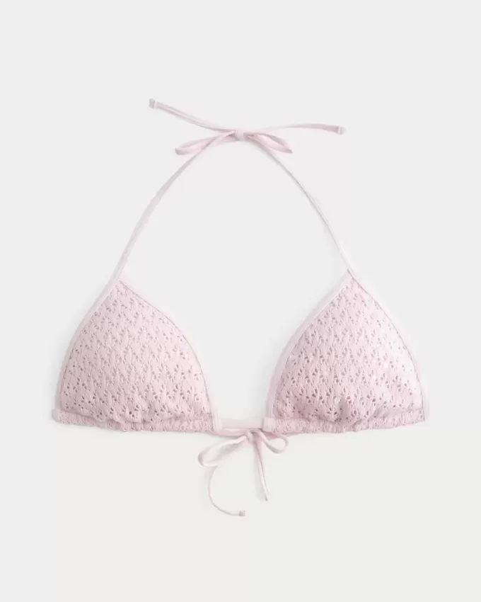 Top de bikini triunghi cu paiete în stil croșetat