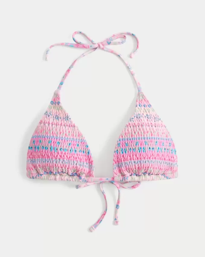 Top de bikini triunghi smocked Halter Top de bikini triunghi smocked Halter