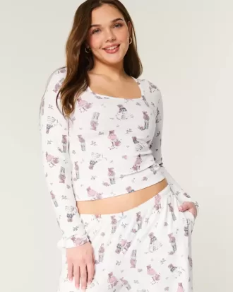 Top de pijama confortabil cu model de urs