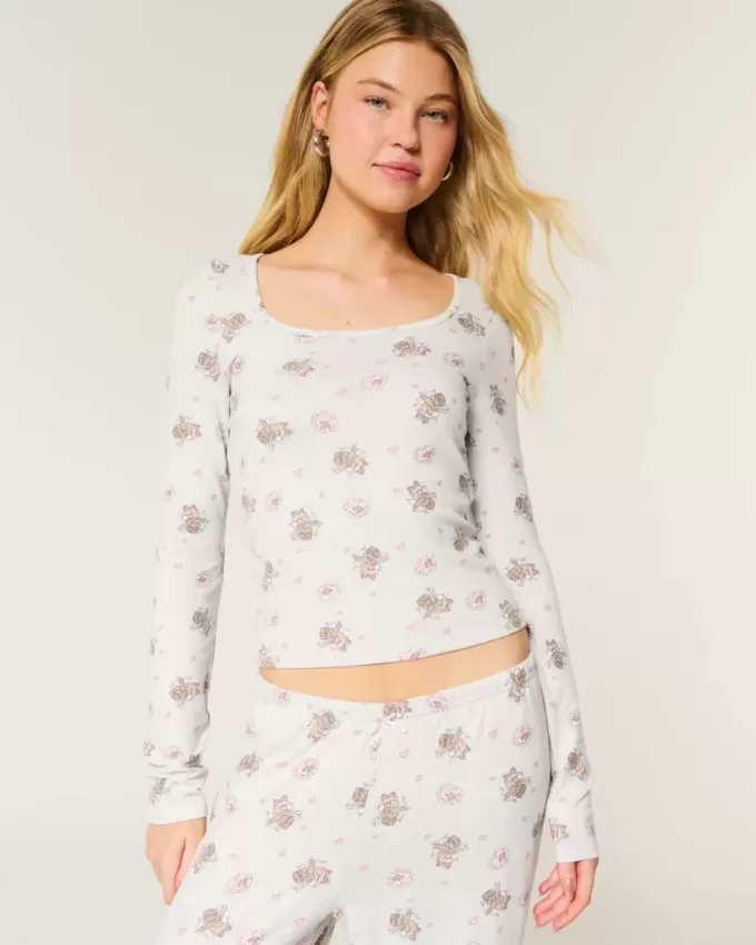 Top de pijama confortabil cu model de urs Top de pijama confortabil cu model de urs