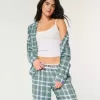 Top de pijama de flanel cu maneca lunga Top de pijama de flanel cu maneca lunga