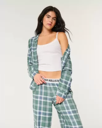 Top de pijama de flanel cu maneca lunga