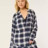 Top de pijama de flanel cu maneca lunga Top de pijama de flanel cu maneca lunga
