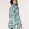 Top de pijama de flanel cu maneca lunga Top de pijama de flanel cu maneca lunga