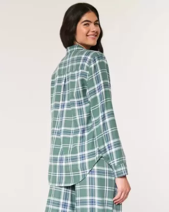 Top de pijama de flanel cu maneca lunga