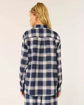Top de pijama de flanel cu maneca lunga