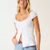 Top din poplin stretch cu mâneci scurte Top din poplin stretch cu mâneci scurte