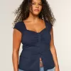 Top din poplin stretch cu mâneci scurte Top din poplin stretch cu mâneci scurte