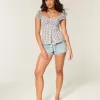 Top din poplin stretch cu mâneci scurte Top din poplin stretch cu mâneci scurte