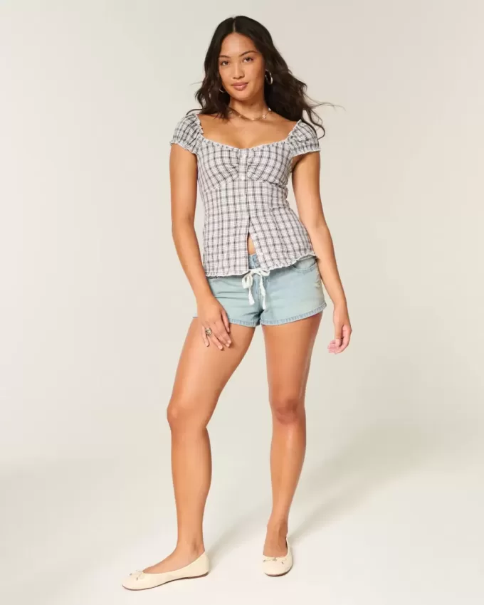 Top din poplin stretch cu mâneci scurte Top din poplin stretch cu mâneci scurte