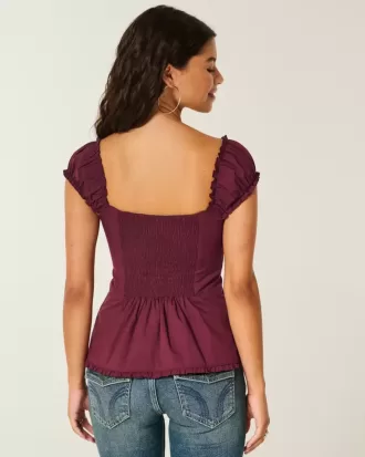 Top din poplin stretch cu mâneci scurte