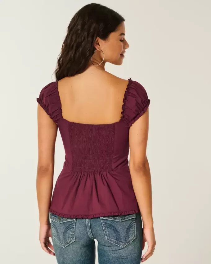 Top din poplin stretch cu mâneci scurte Top din poplin stretch cu mâneci scurte