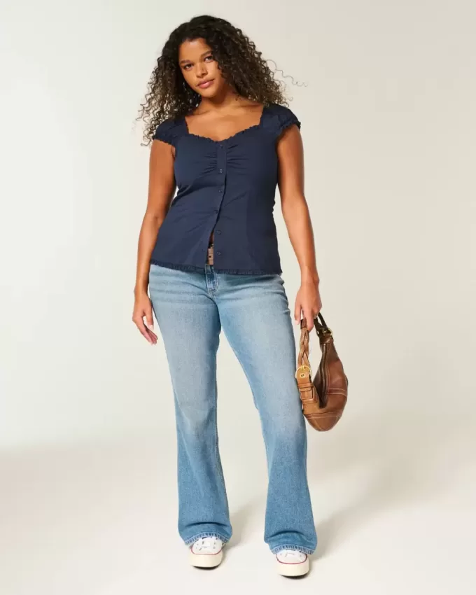 Top din poplin stretch cu mâneci scurte Top din poplin stretch cu mâneci scurte