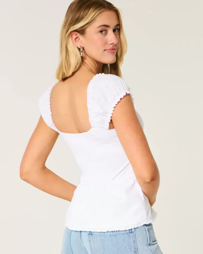 Top din poplin stretch cu mâneci scurte Top din poplin stretch cu mâneci scurte
