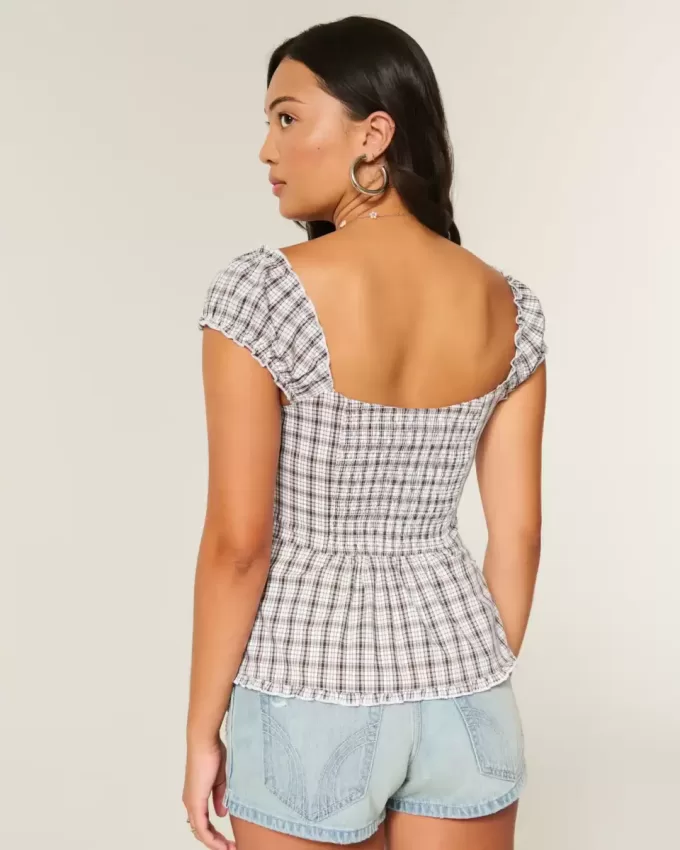 Top din poplin stretch cu mâneci scurte Top din poplin stretch cu mâneci scurte