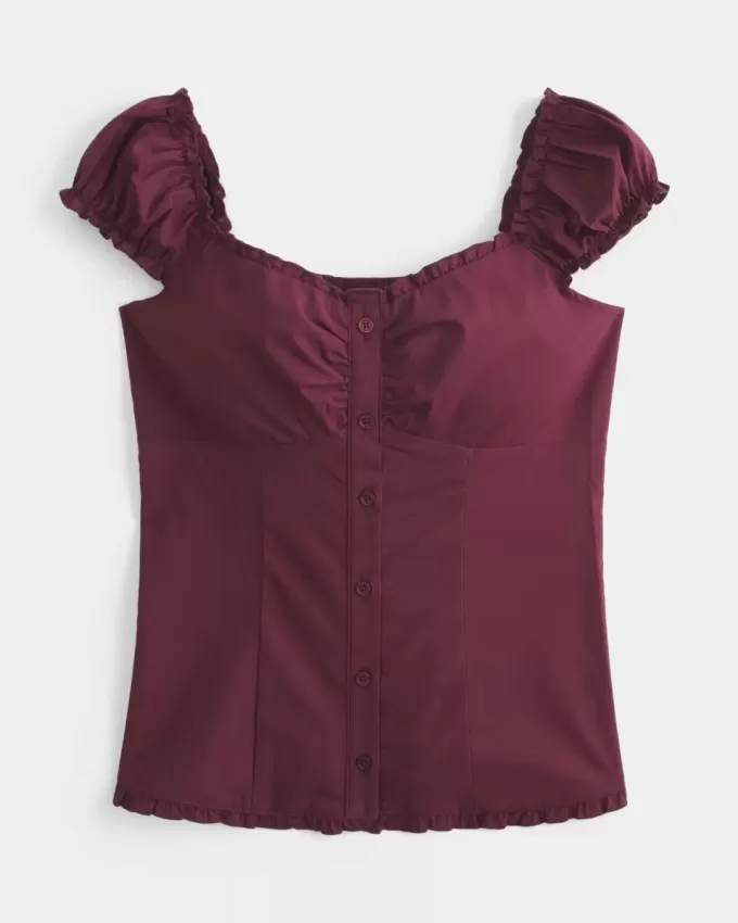Top din poplin stretch cu mâneci scurte Top din poplin stretch cu mâneci scurte