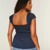 Top din poplin stretch cu mâneci scurte Top din poplin stretch cu mâneci scurte