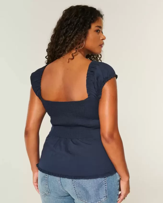 Top din poplin stretch cu mâneci scurte Top din poplin stretch cu mâneci scurte