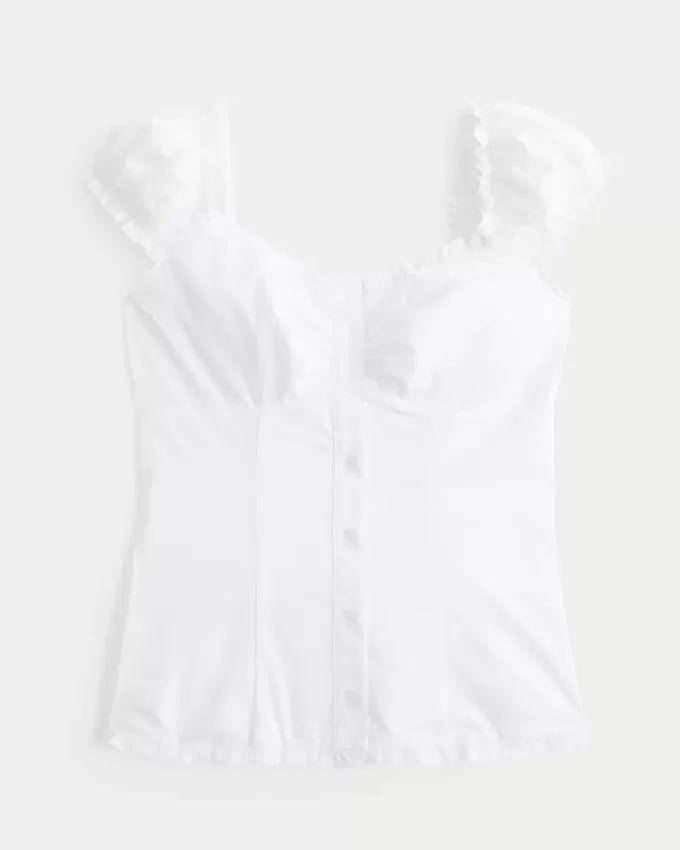 Top din poplin stretch cu mâneci scurte Top din poplin stretch cu mâneci scurte