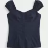 Top din poplin stretch cu mâneci scurte Top din poplin stretch cu mâneci scurte
