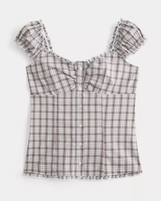 Top din poplin stretch cu mâneci scurte Top din poplin stretch cu mâneci scurte