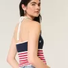 Top Halter în stil croșetat cu model steag american Top Halter în stil croșetat cu model steag american