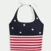 Top Halter în stil croșetat cu model steag american Top Halter în stil croșetat cu model steag american