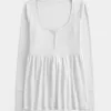 Top pentru babydoll Henley cu cravată la spate Top pentru babydoll Henley cu cravată la spate