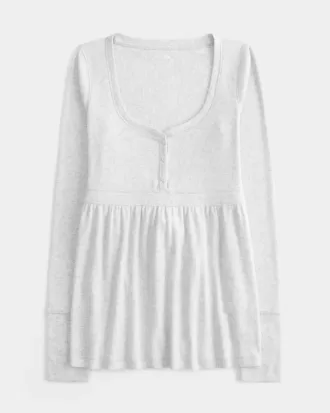 Top pentru babydoll Henley cu cravată la spate