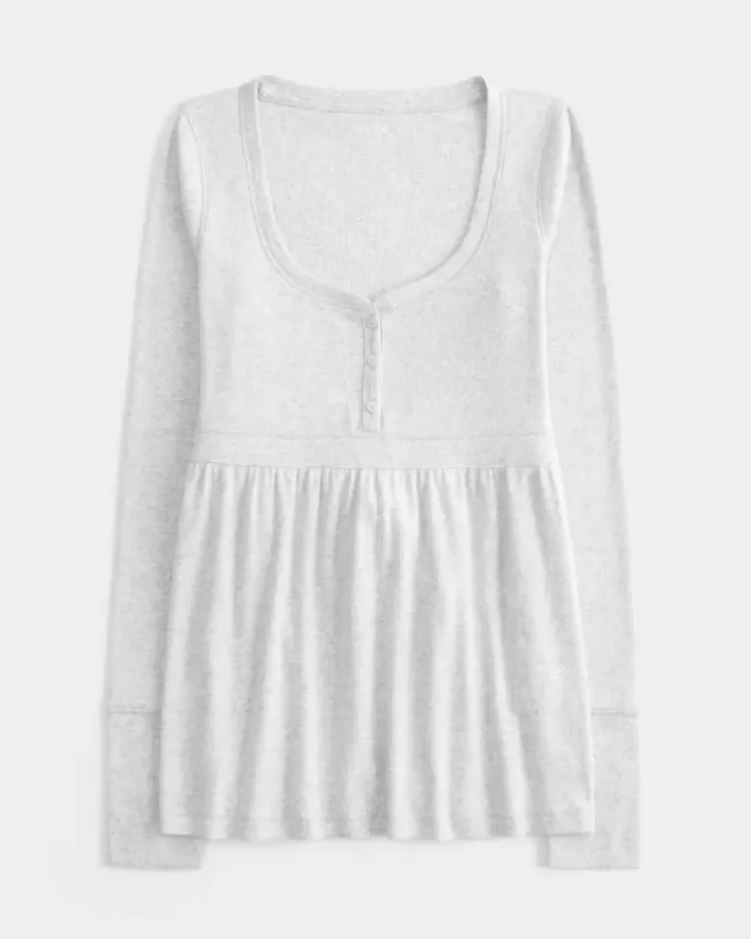 Top pentru babydoll Henley cu cravată la spate Top pentru babydoll Henley cu cravată la spate