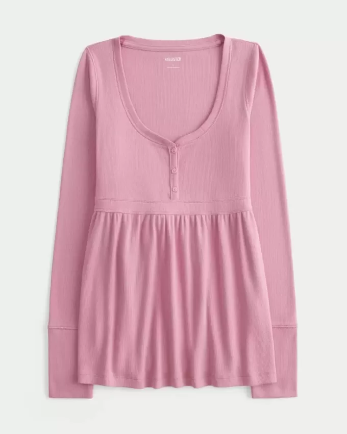 Top pentru babydoll Henley cu cravată la spate Top pentru babydoll Henley cu cravată la spate