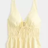 Top peplum cu cravată în amestec de in Top peplum cu cravată în amestec de in