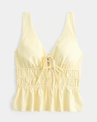 Top peplum cu cravată în amestec de in