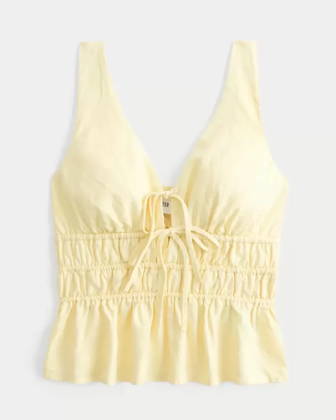 Top peplum cu cravată în amestec de in Top peplum cu cravată în amestec de in