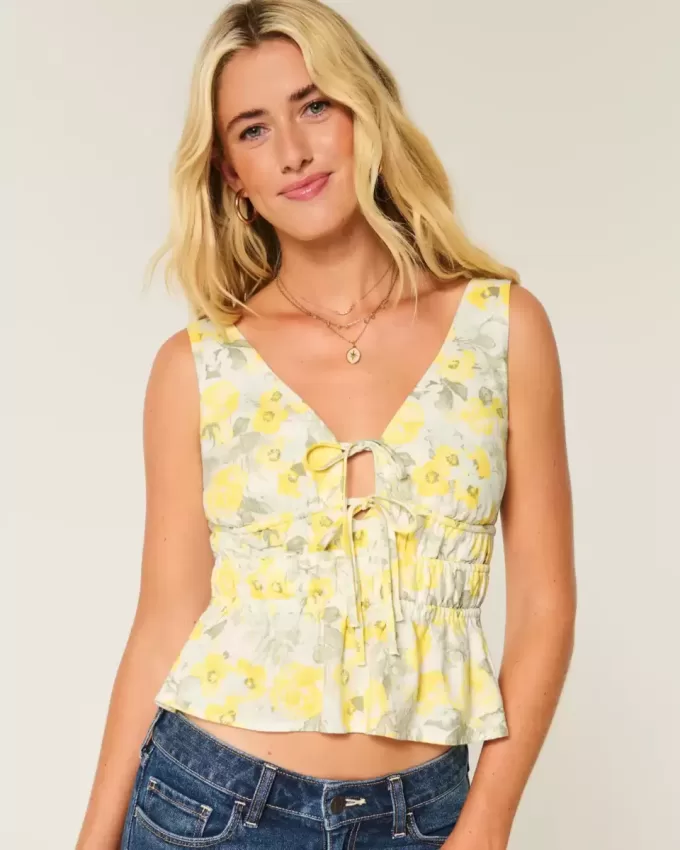Top peplum cu cravată în amestec de in Top peplum cu cravată în amestec de in