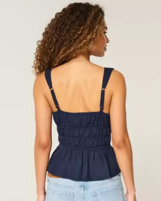 Top peplum cu cravată în amestec de in