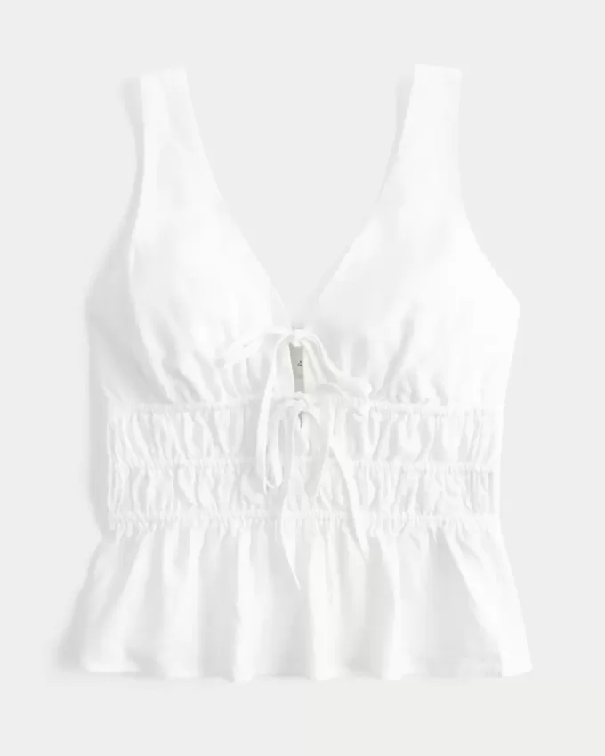 Top peplum cu cravată în amestec de in Top peplum cu cravată în amestec de in
