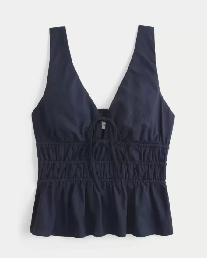 Top peplum cu cravată în amestec de in Top peplum cu cravată în amestec de in
