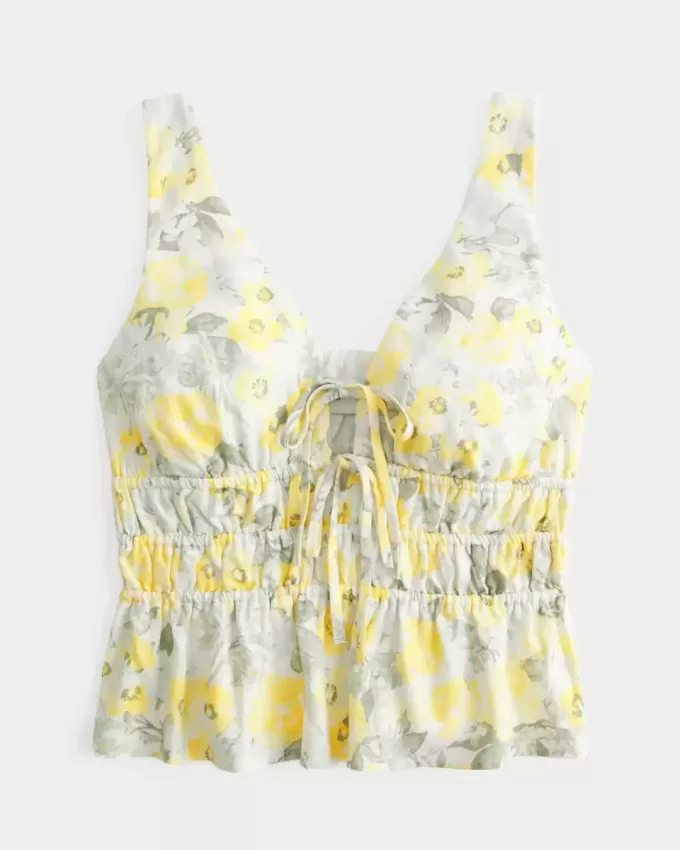 Top peplum cu cravată în amestec de in Top peplum cu cravată în amestec de in