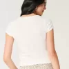 Top Pointelle cu mânecă scurtă, cu nasturi Top Pointelle cu mânecă scurtă, cu nasturi
