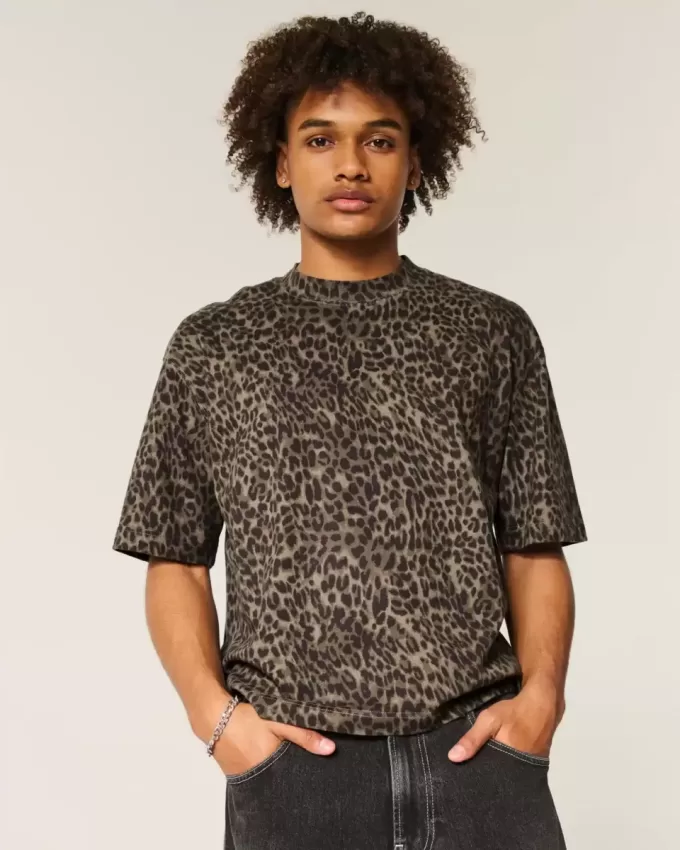 Tricou Boxy Crop Heavyweight cu imprimeu leopard Tricou Boxy Crop Heavyweight cu imprimeu leopard