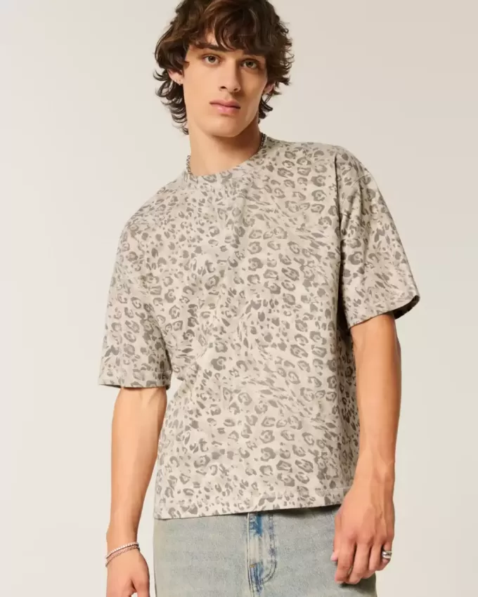 Tricou Boxy Crop Heavyweight cu imprimeu leopard Tricou Boxy Crop Heavyweight cu imprimeu leopard