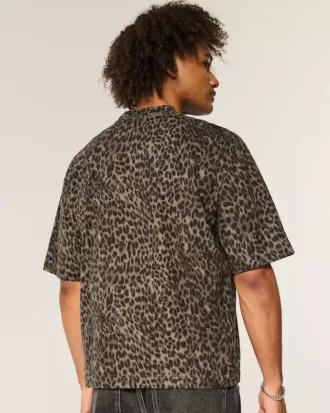 Tricou Boxy Crop Heavyweight cu imprimeu leopard