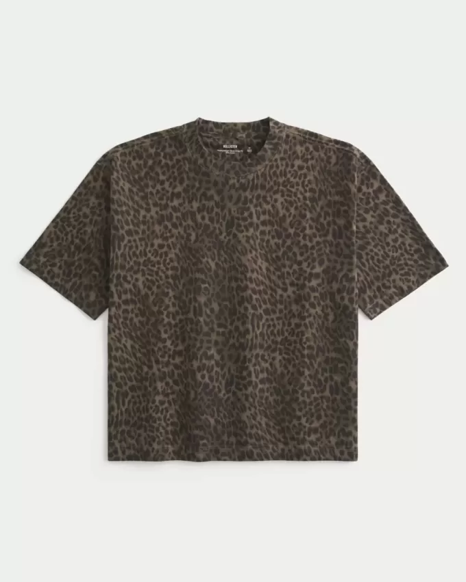 Tricou Boxy Crop Heavyweight cu imprimeu leopard Tricou Boxy Crop Heavyweight cu imprimeu leopard