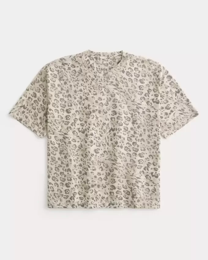 Tricou Boxy Crop Heavyweight cu imprimeu leopard Tricou Boxy Crop Heavyweight cu imprimeu leopard